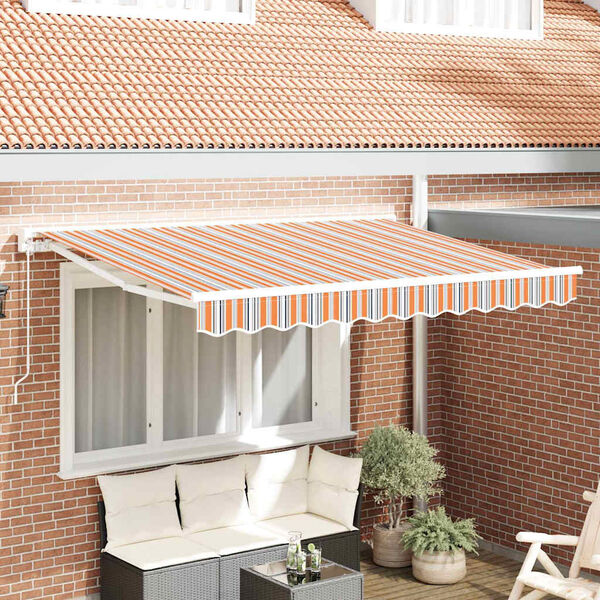 vidaXL Toldo Retr&aacute;til Azul e Laranja 350 x 200 cm Poli&eacute;ster e Metal