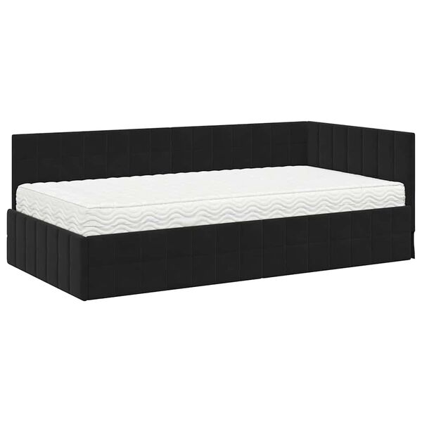 vidaXL Estrutura de Cama de Canto com Colch&atilde;o 2 pcs Preto Veludo