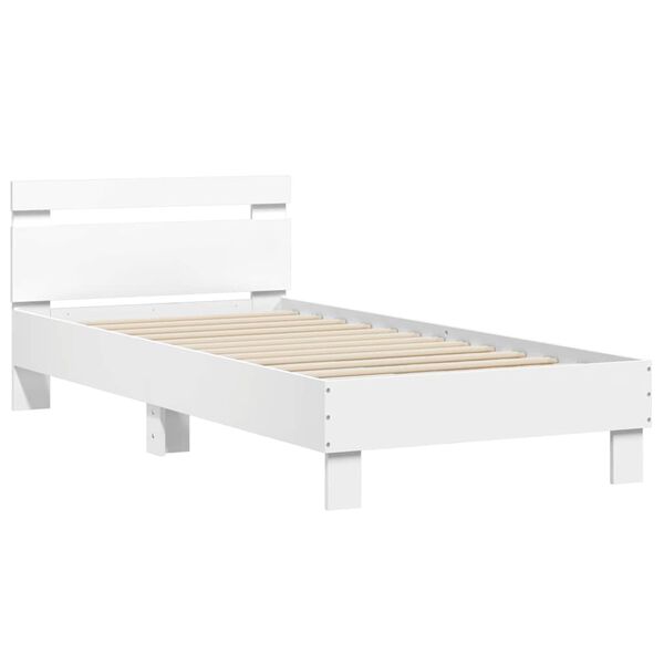 vidaXL Estrutura de cama com cabeceira e luzes LED 75x190 cm branco