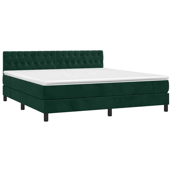 vidaXL Cama box spring c/ colch&atilde;o/LED 180x200 cm veludo verde-escuro