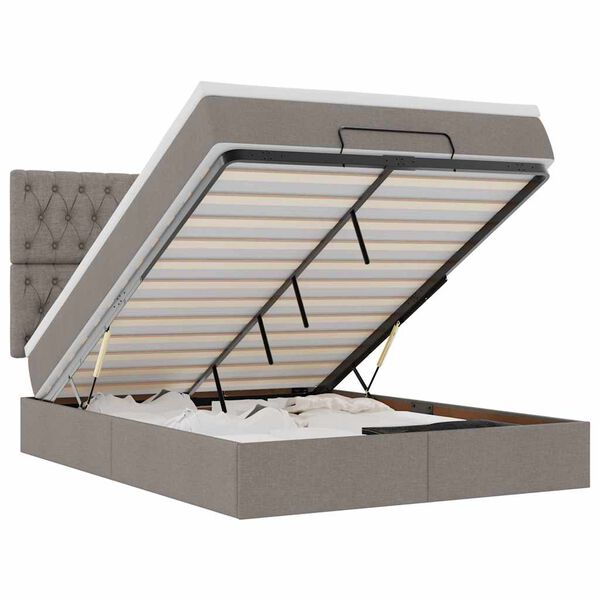 vidaXL Estrutura de cama otomana com colch&atilde;o tecido cinzento 140x190cm