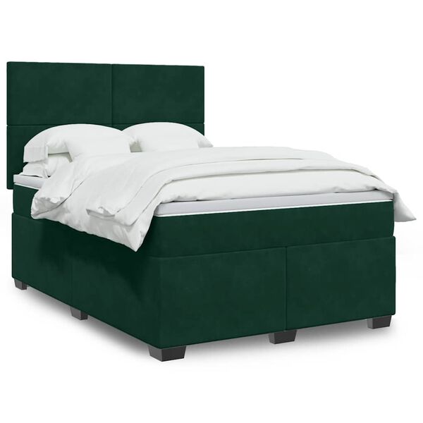 vidaXL Cama com molas/colch&atilde;o 140x200 cm veludo verde-escuro