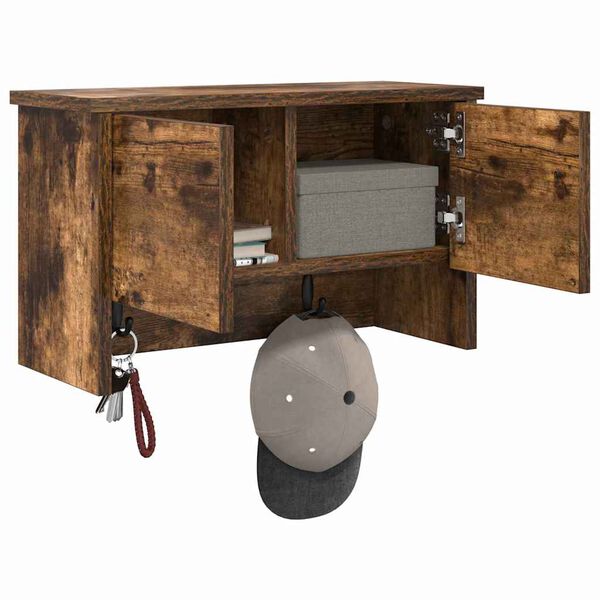 vidaXL Cabideiro de Parede com porta Carvalho Defumado 50 x 20 x 30 cm