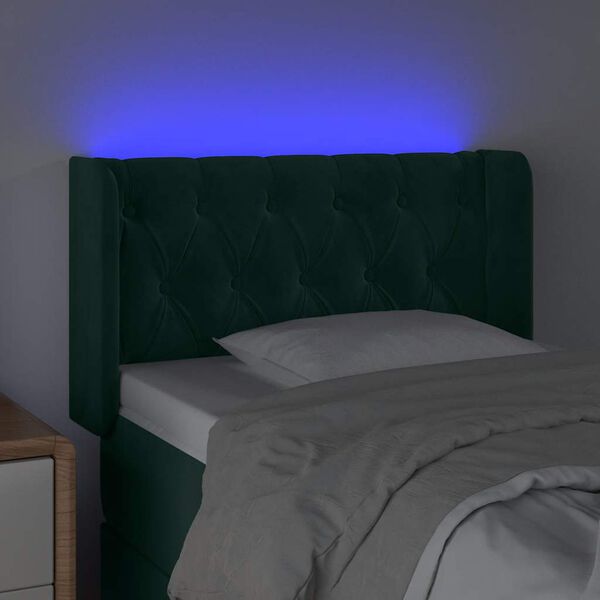 vidaXL Cabeceira cama c/ luzes LED veludo 83x16x78/88 cm verde-escuro