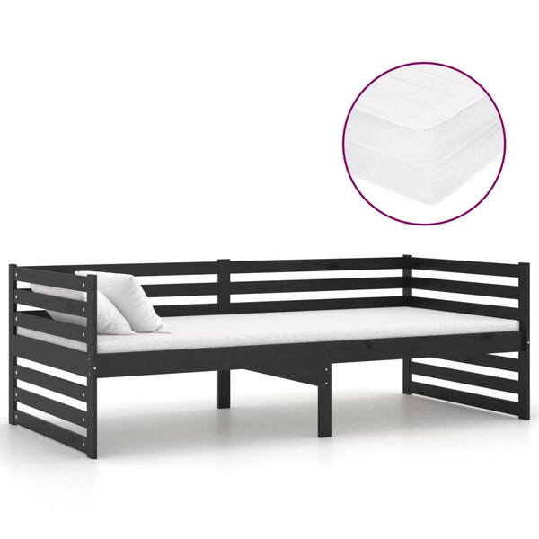 vidaXL Sof&aacute;-cama com colch&atilde;o 90x200 cm pinho maci&ccedil;o preto
