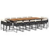 vidaXL 15 pcs conjunto de jantar p/jardim com almofad&otilde;es vime PE preto