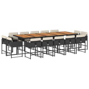 vidaXL 15 pcs conjunto de jantar p/jardim com almofad&otilde;es vime PE preto