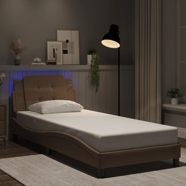vidaXL Estrutura de cama com LED sem colch&atilde;o Zadar 100x200 cm cappuccino
