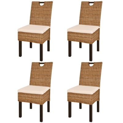 vidaXL Cadeiras de jantar, 4 pcs, vime Kubu e madeira de mangueira