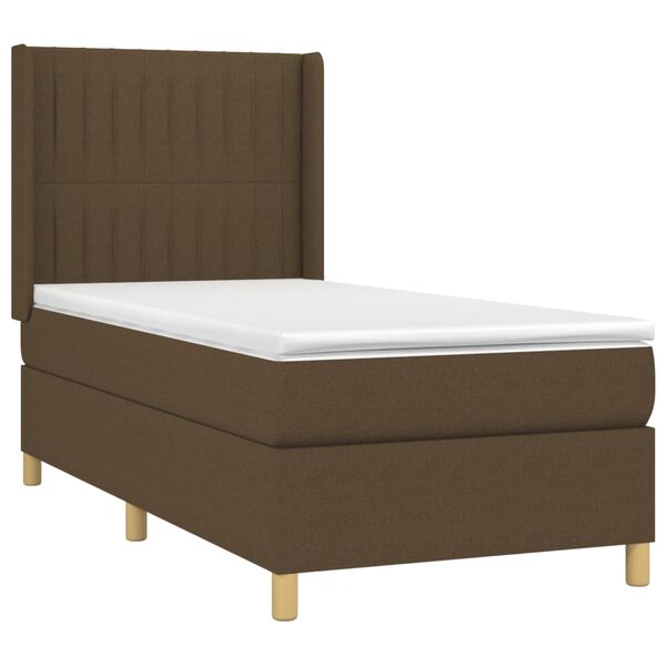 vidaXL Cama box spring c/ colch&atilde;o/LED 90x200 cm tecido castanho-escuro