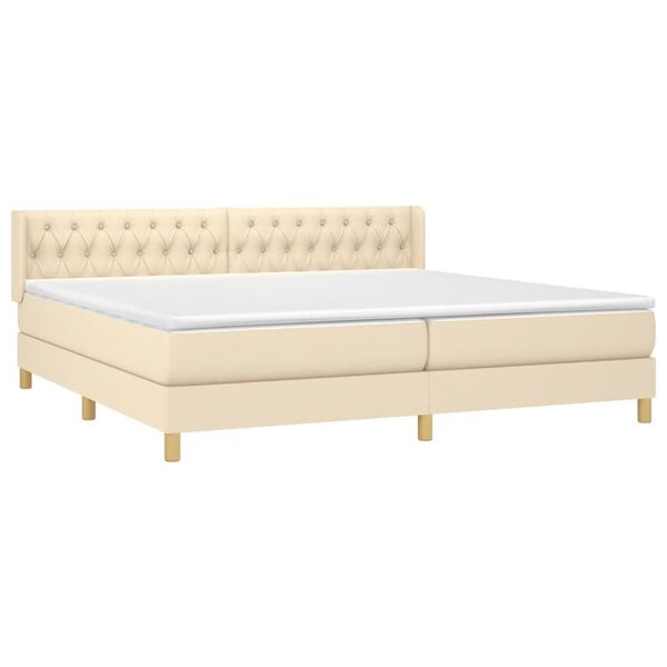 vidaXL Cama com molas/colch&atilde;o 200x200 cm tecido cor creme