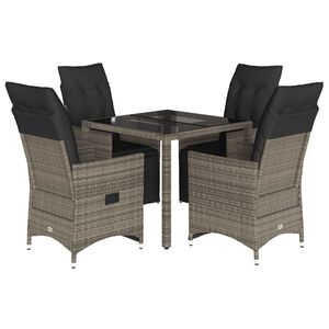 vidaXL 5 pcs conjunto bistr&ocirc; de jardim c/ almofad&otilde;es vime PE cinza