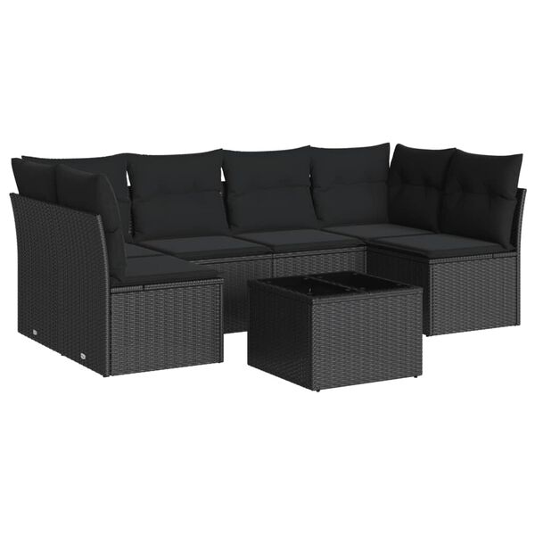 vidaXL 7 pcs conjunto de sof&aacute;s p/ jardim c/ almofad&otilde;es vime PE preto