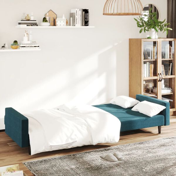 vidaXL Sof&aacute;-cama de 2 lugares veludo azul