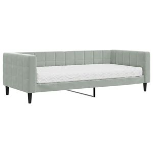 vidaXL Sof&aacute;-cama com colch&atilde;o 90x200 cm veludo cinzento-claro
