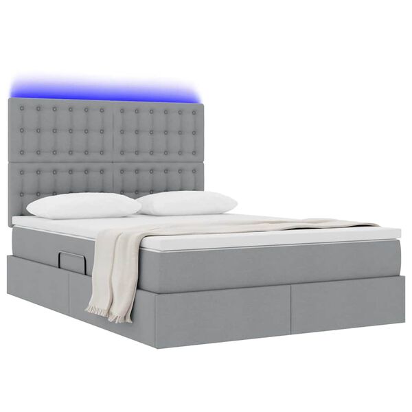 vidaXL Cama com arruma&ccedil;&atilde;o e LED Cinzento-claro 140 x 190 cm Poli&eacute;ster