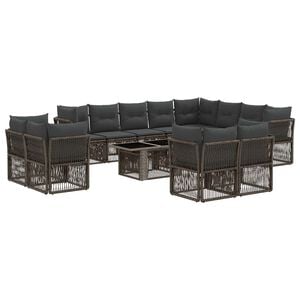 vidaXL Conjunto de Sof&aacute; de Jardim 13 unid. Cinzento vime PE