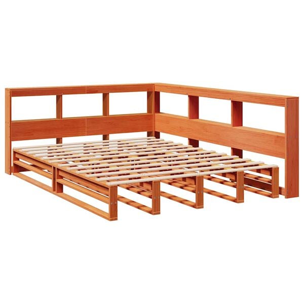 vidaXL Cama com estante sem colch&atilde;o 140x190 cm pinho maci&ccedil;o