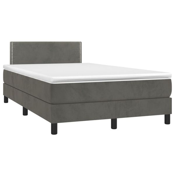 vidaXL Cama box spring c/ colch&atilde;o/LED 120x200cm veludo cinzento-escuro