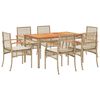 vidaXL 7 pcs conjunto de jantar p/ jardim com almofad&otilde;es vime PE bege