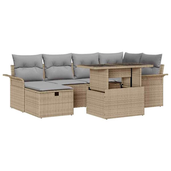 vidaXL Conjunto de Sof&aacute; de Jardim 7 pcs Bege Rattan Sint&eacute;tico