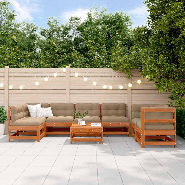 vidaXL Conjunto de Lounge de Jardim 8 pcs Castanho Cera