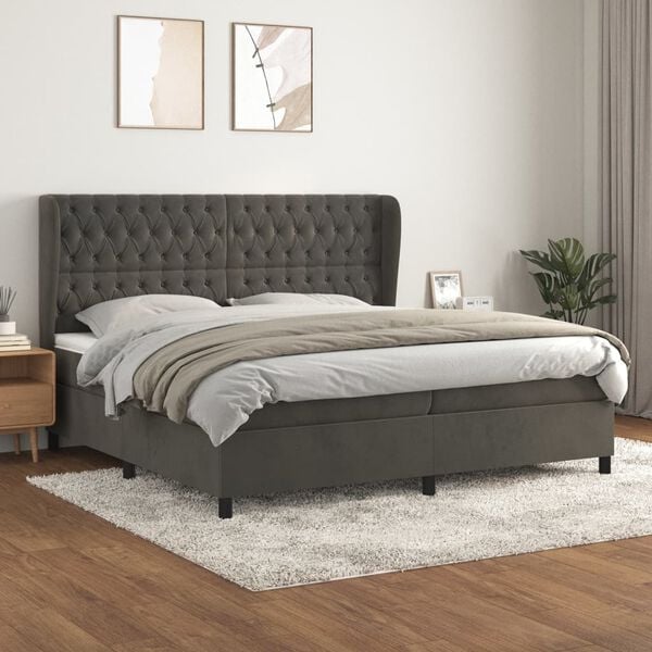 vidaXL Cama com molas/colch&atilde;o 200x200 cm veludo cinzento-escuro
