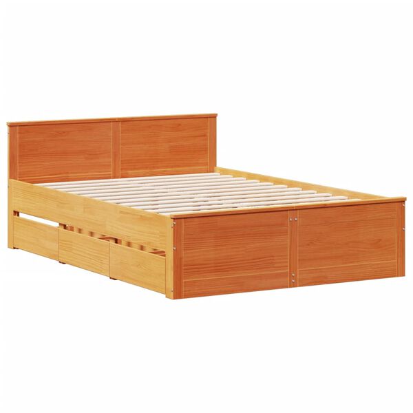 vidaXL Cama sem colch&atilde;o com cabeceira pinho maci&ccedil;o castanho-mel