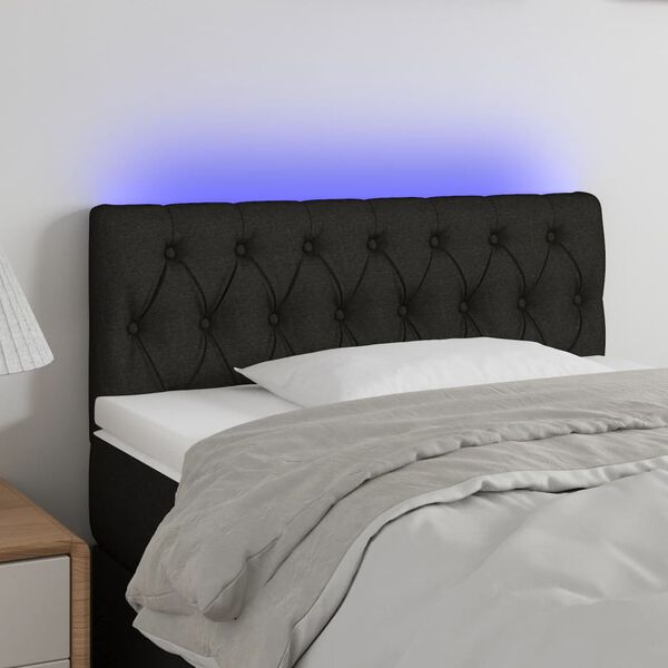vidaXL Cabeceira de cama c/ luzes LED tecido 90x7x78/88 cm preto