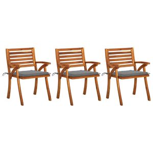 vidaXL Cadeiras jantar jardim + almofad&otilde;es 3 pcs madeira ac&aacute;cia maci&ccedil;a