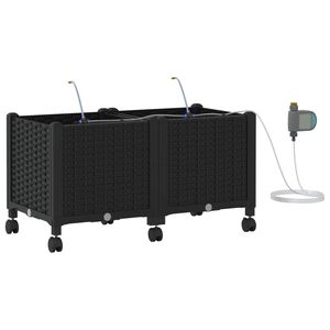 vidaXL Jardineira com Irriga&ccedil;&atilde;o e Rodas 2 unid. Preto PP