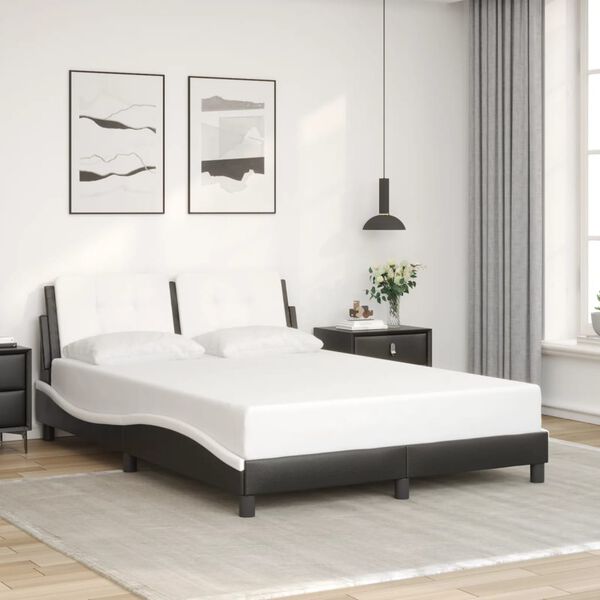 vidaXL Estrutura de cama sem colch&atilde;o Zadar couro artif. 140x190cm preto/branco