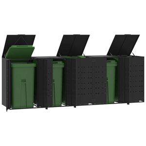 vidaXL Abrigo para 5 caixotes do lixo 345x79x117 cm a&ccedil;o preto