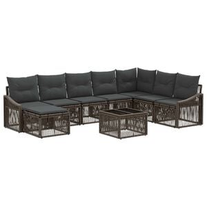 vidaXL Conjunto de Sof&aacute; de Jardim 9 unid. Cinzento vime PE