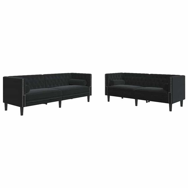 vidaXL Sof&aacute; de Sala de Estar 2 pcs Preto 194 x 74,5 x 70,5 cm Veludo