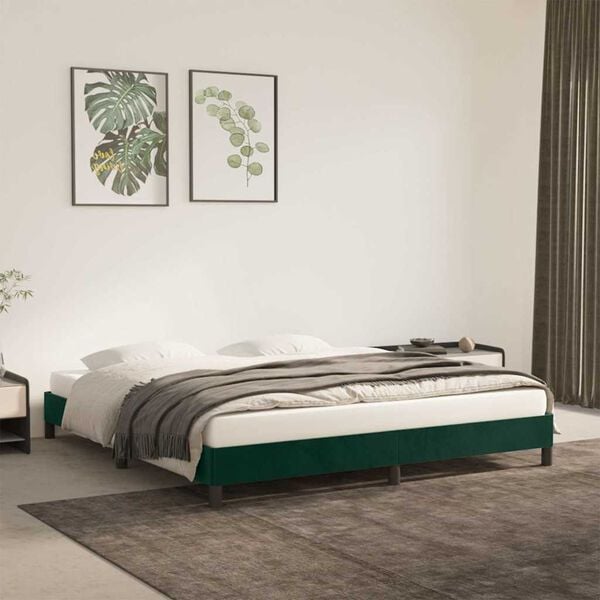 vidaXL Estrutura de cama sem colch&atilde;o 160x200 cm veludo verde-escuro