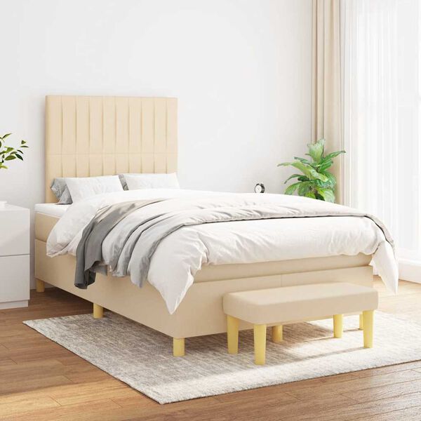 vidaXL Cama boxspring com colch&atilde;o 120x190 cm tecido cor creme