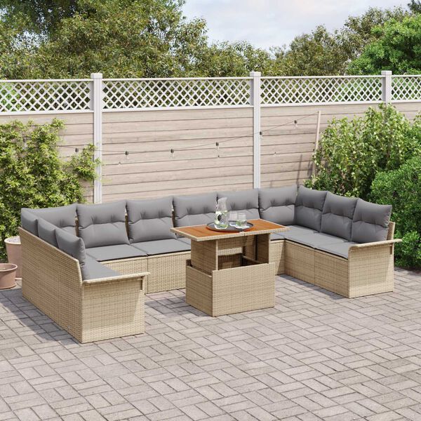 vidaXL Conjunto de Sof&aacute; de Jardim 11 pcs Bege Rattan Sint&eacute;tico