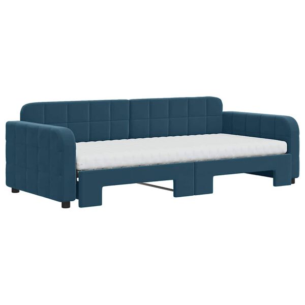 vidaXL Sof&aacute;-cama com gavet&atilde;o e colch&otilde;es 90x200 cm veludo azul