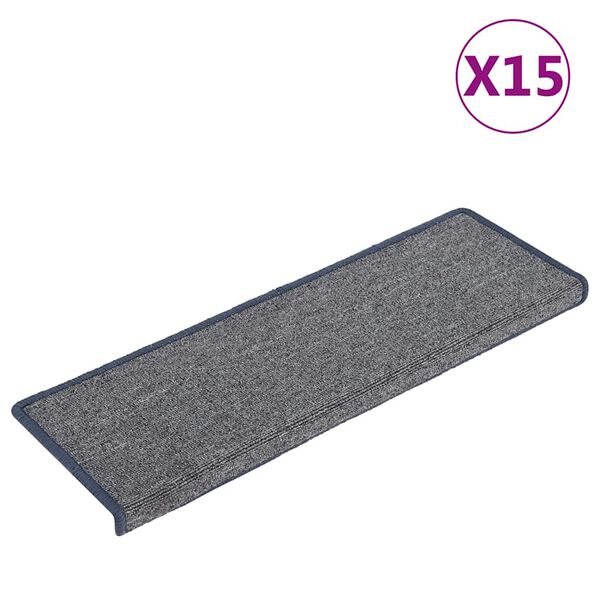 vidaXL Tapetes de escada 15 pe&ccedil;as 65x21x4 cm cinza claro e azul com borda retangular