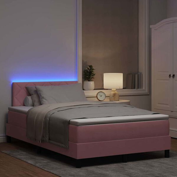 vidaXL Cama Box Spring LED com colch&atilde;o Rosa 120 x 190 cm Veludo