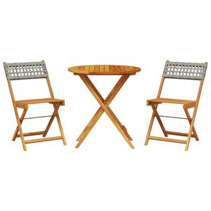 vidaXL 3 pcs conjunto de bistr&ocirc; vime PE e madeira maci&ccedil;a cinzento