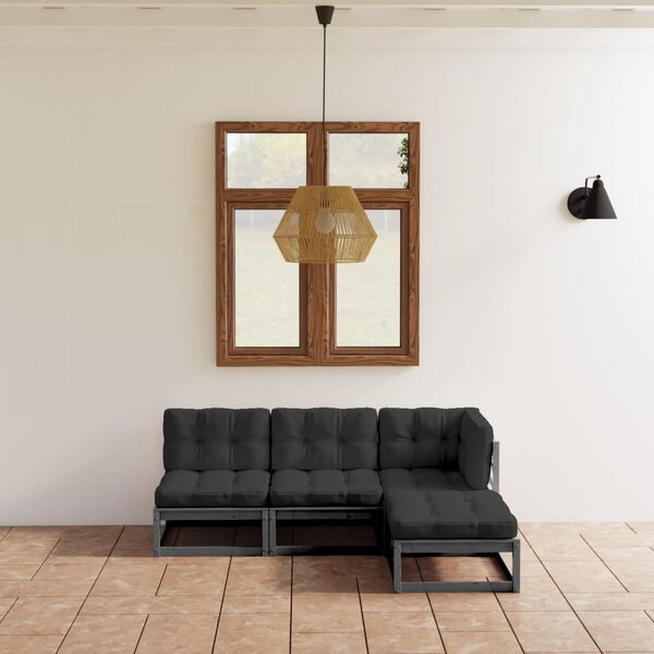 vidaXL 4 pcs conjunto lounge de jardim c/ almofad&otilde;es pinho maci&ccedil;o
