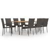 vidaXL 9 pcs conjunto de jantar para jardim vime PE castanho