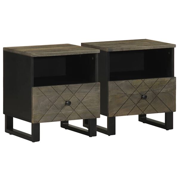 vidaXL Mesas de cabeceira 2 pcs 40x33x46 cm mangueira maci&ccedil;a preto