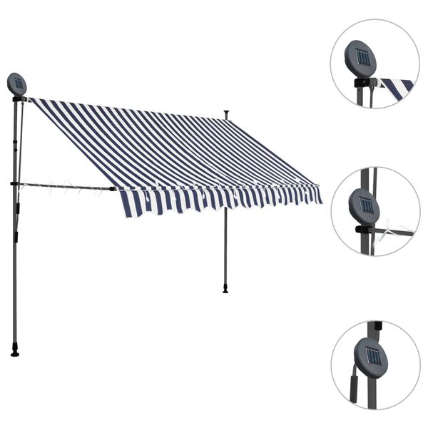 vidaXL Toldo retr&aacute;til manual com LED 250 cm azul e branco