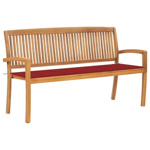 vidaXL Banco de jardim empilh&aacute;vel c/ almofad&atilde;o 159 cm teca maci&ccedil;a