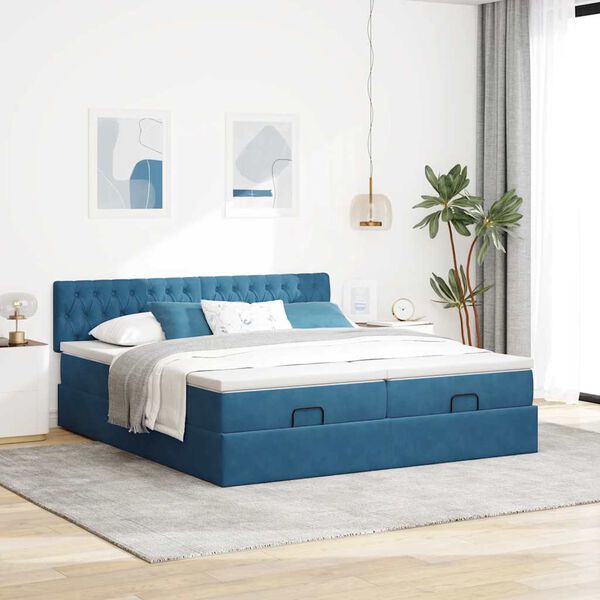 vidaXL Estrutura cama otomana colch&otilde;es 180x200 cm veludo azul escuro