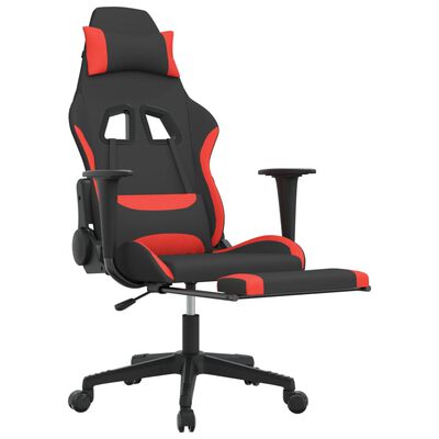 vidaxL Cadeira de gaming c/ apoio para os pés tecido preto e vermelho