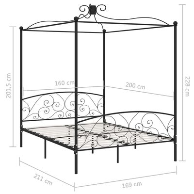 vidaXL Estrutura de cama dossel 160x200 cm metal preto